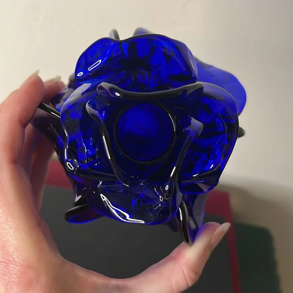 Pauly & Co RARE Pauly Venezia Cobalt Blue Glass Rose Taper Candle Holder - Picture 6 of 7